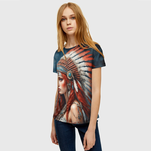 Женская футболка 3D с принтом Шаманка индейского племени, фото на моделе #1