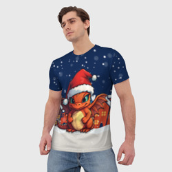 Мужская футболка 3D Новогодний  дракоша    2024 - фото 2
