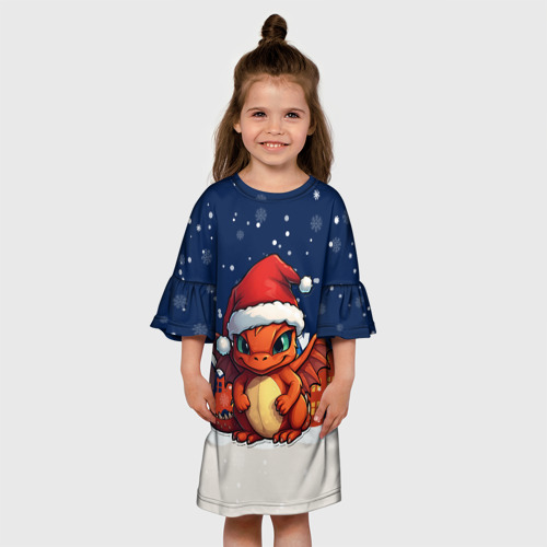 Детское платье 3D с принтом Новогодний  дракоша    2024, вид сбоку #3