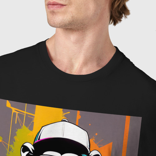 Мужская футболка хлопок Чо каво - обезьяна граффитист в солнечных очках, цвет черный - фото 6