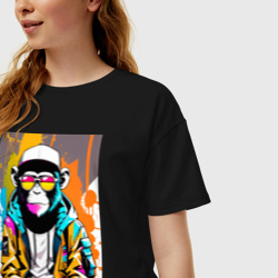 Женская футболка хлопок Oversize Чо каво - обезьяна граффитист в солнечных очках - фото 2