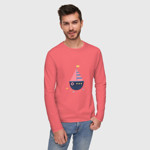 Мужской лонгслив хлопок Яхта с розовым парусом, цвет коралловый - фото 3