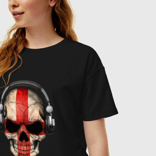 Женская футболка хлопок Oversize England music skull, цвет черный - фото 3
