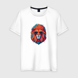 Мужская футболка хлопок Голова льва в солнечных очках