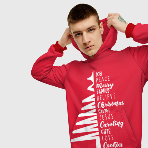 Мужская толстовка 3D Christmas tree is happiness, цвет красный - фото 5