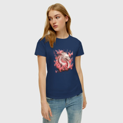 Женская футболка хлопок Драконы и сакура - фото 2