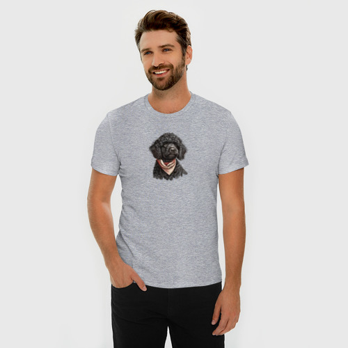 Мужская футболка хлопок Slim Пудель черный с шейным платком, цвет меланж - фото 3