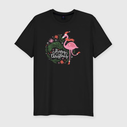 Мужская футболка хлопок Slim Рождественский фламинго