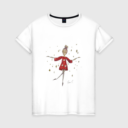 Женская футболка из хлопка с принтом Балерина с сердцами, вид спереди №1
