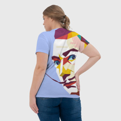 Футболка с принтом Сальвадор Дали в стиле поп арт для женщины, вид на модели сзади №3. Цвет основы: белый