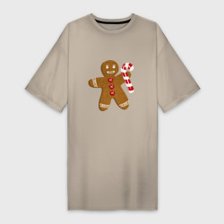 Платье-футболка хлопок Пряничный человечек с тростью рождественский