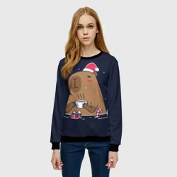 Женский свитшот 3D Новогодняя капибара с кофе - фото 2