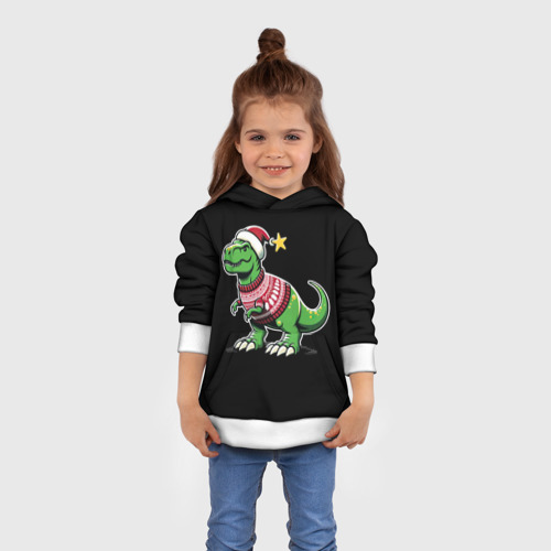Детская толстовка 3D с принтом Динозавр в рождественнском свитере, вид сбоку #3