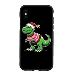 Чехол для iPhone XS Max матовый Динозавр в рождественнском свитере