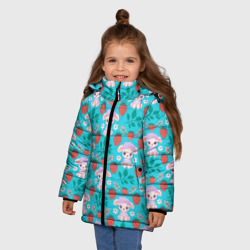 Зимняя куртка для девочек 3D Овечка и клубника на синем фоне - фото 2
