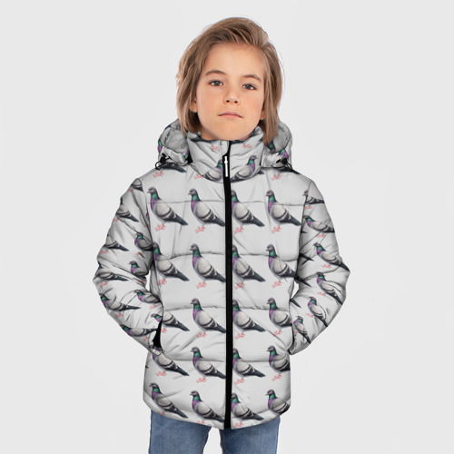 Зимняя куртка для мальчиков 3D Голуби воркуют, цвет светло-серый - фото 3