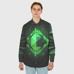 Мужская рубашка oversize 3D Green abstract geometry  - фото 2