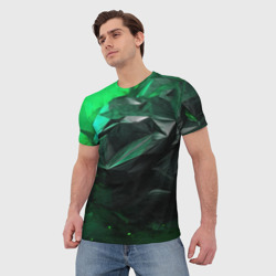Мужская футболка 3D Геометрическая    зеленая   абстракция  - фото 2