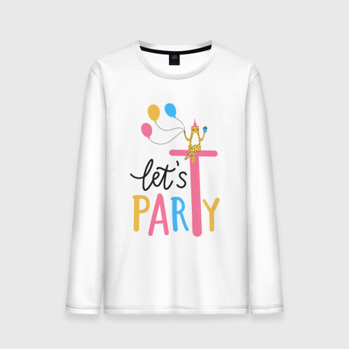 Мужской лонгслив хлопок Lets party cat, цвет белый