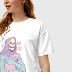 Женская футболка хлопок Oversize Скелетор с котом - фото 2
