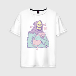 Женская футболка хлопок Oversize Скелетор с котом