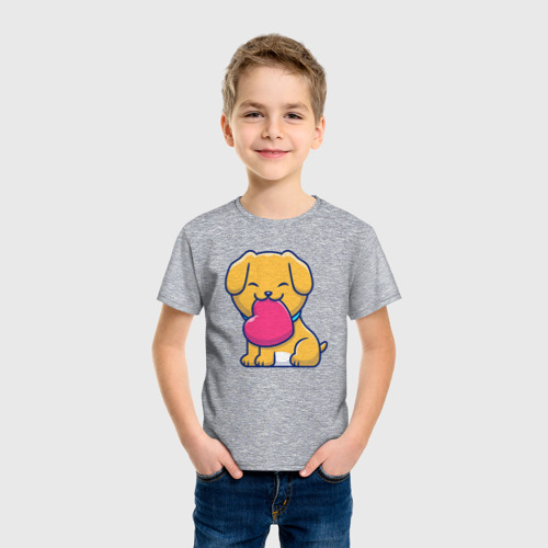 Детская футболка хлопок Собачка с сердцем, цвет меланж - фото 3
