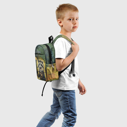 Детский рюкзак 3D с принтом Крик стимпанк енота, вид сзади #1