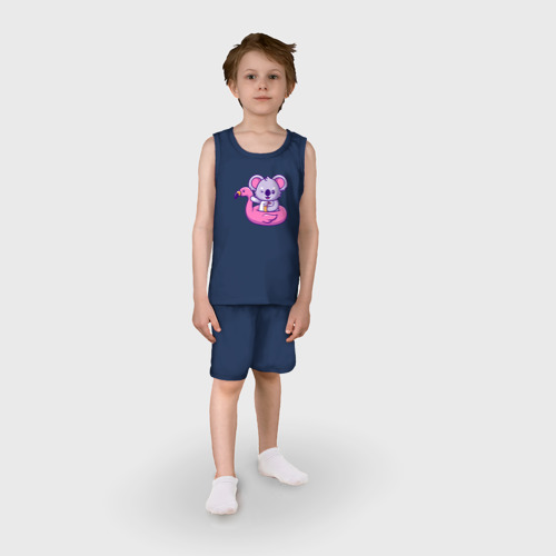 Детская пижама с шортами хлопок Коала и фламинго, цвет темно-синий - фото 3