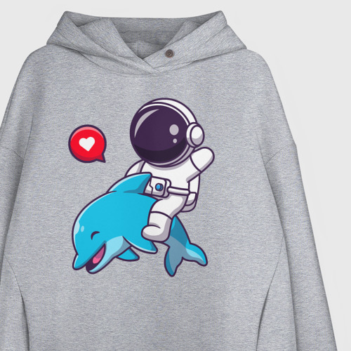 Женское худи Oversize хлопок Космонавт и дельфин, цвет меланж - фото 3