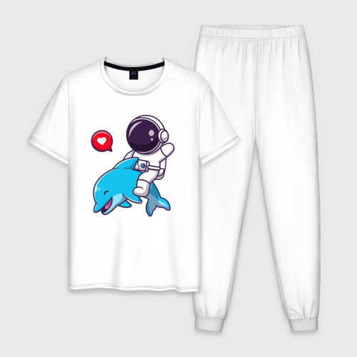 Мужская пижама хлопок с принтом Космонавт и дельфин, вид спереди #2