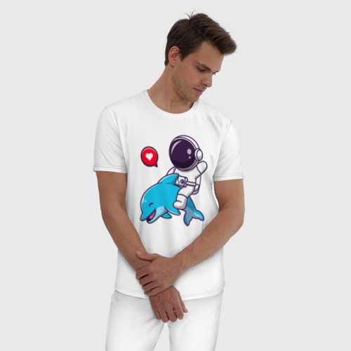 Мужская пижама хлопок с принтом Космонавт и дельфин, фото на моделе #1