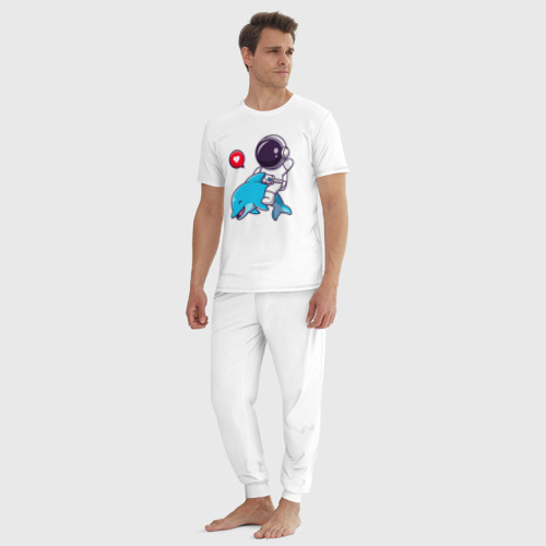 Мужская пижама хлопок с принтом Космонавт и дельфин, вид сбоку #3