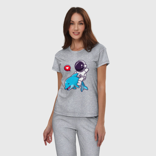 Женская пижама хлопок Космонавт и дельфин, цвет меланж - фото 3
