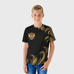 Детская футболка 3D Герб России и золотистый узор - фото 2