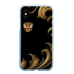 Чехол для iPhone XS Max матовый Герб России и золотистый узор