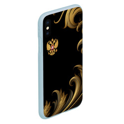 Чехол для iPhone XS Max матовый Герб России и золотистый узор - фото 2