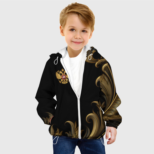Детская куртка 3D Герб России и золотистый узор, цвет белый - фото 3
