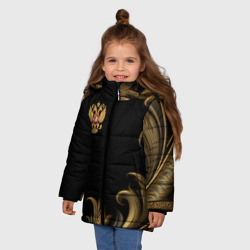 Зимняя куртка для девочек 3D Герб России и золотистый узор - фото 2
