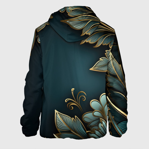 Мужская куртка 3D с принтом Золотые листья и герб России, вид сзади #1