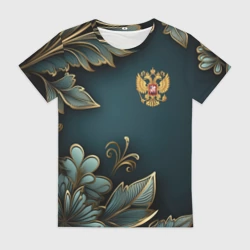 Женская футболка 3D Золотые листья и герб России