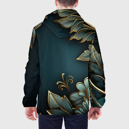 Мужская куртка 3D с принтом Золотые листья и герб России, вид сзади #2