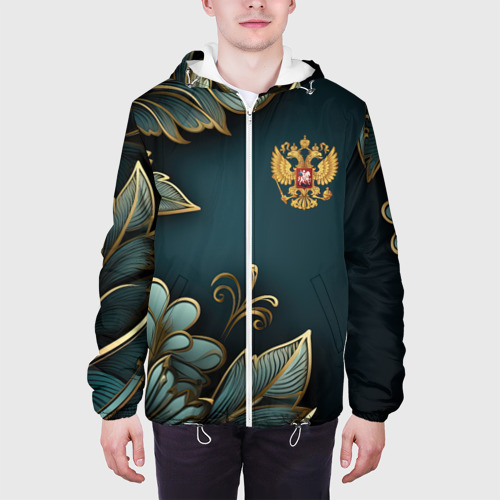 Мужская куртка 3D с принтом Золотые листья и герб России, вид сбоку #3