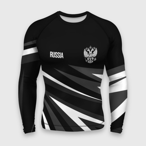 Мужской рашгард 3D с принтом Russia - black and white geometry, вид спереди #2