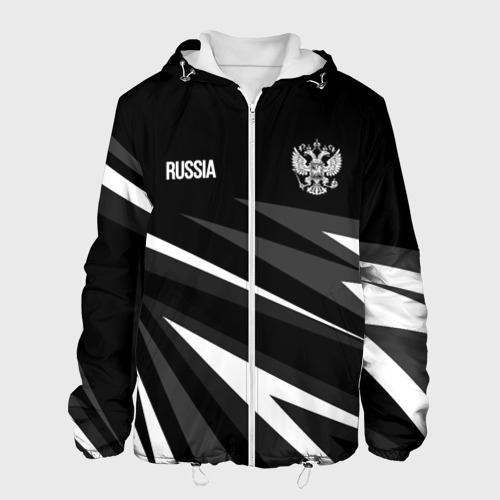 Мужская куртка 3D с принтом Russia - black and white geometry, вид спереди #2