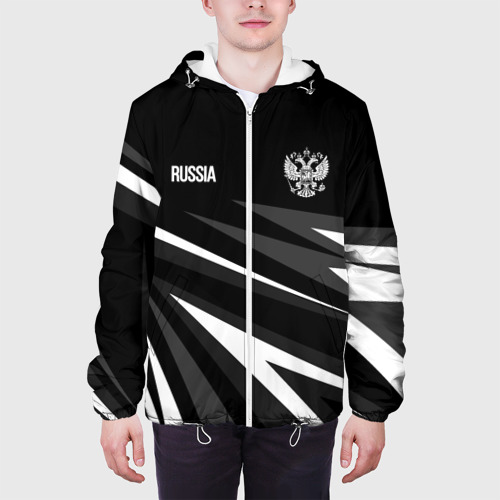 Мужская куртка 3D с принтом Russia - black and white geometry, вид сбоку #3