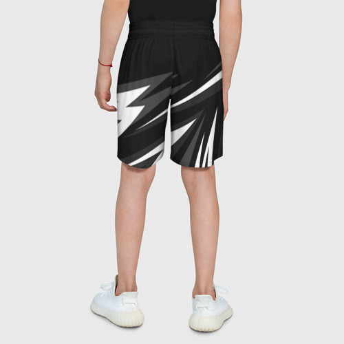 Детские спортивные шорты 3D с принтом Russia - black and white geometry, вид сзади #2