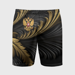 Мужские шорты спортивные Герб России черный и золотой фон