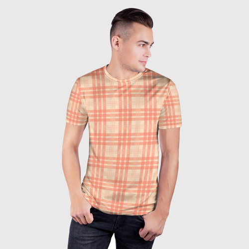 Мужская футболка 3D Slim с принтом Шотландский персиковый, фото на моделе #1