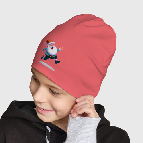 Детская шапка демисезонная Веселый Дед мороз, цвет коралловый - фото 4