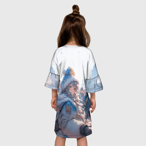 Детское платье 3D с принтом Аниме Снегурочка, вид сзади #2
